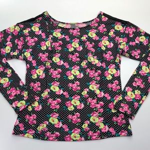 Betsy Johnson Black Pink Polka Dot Floral Blouse S